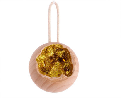 wood and gold geode ornament